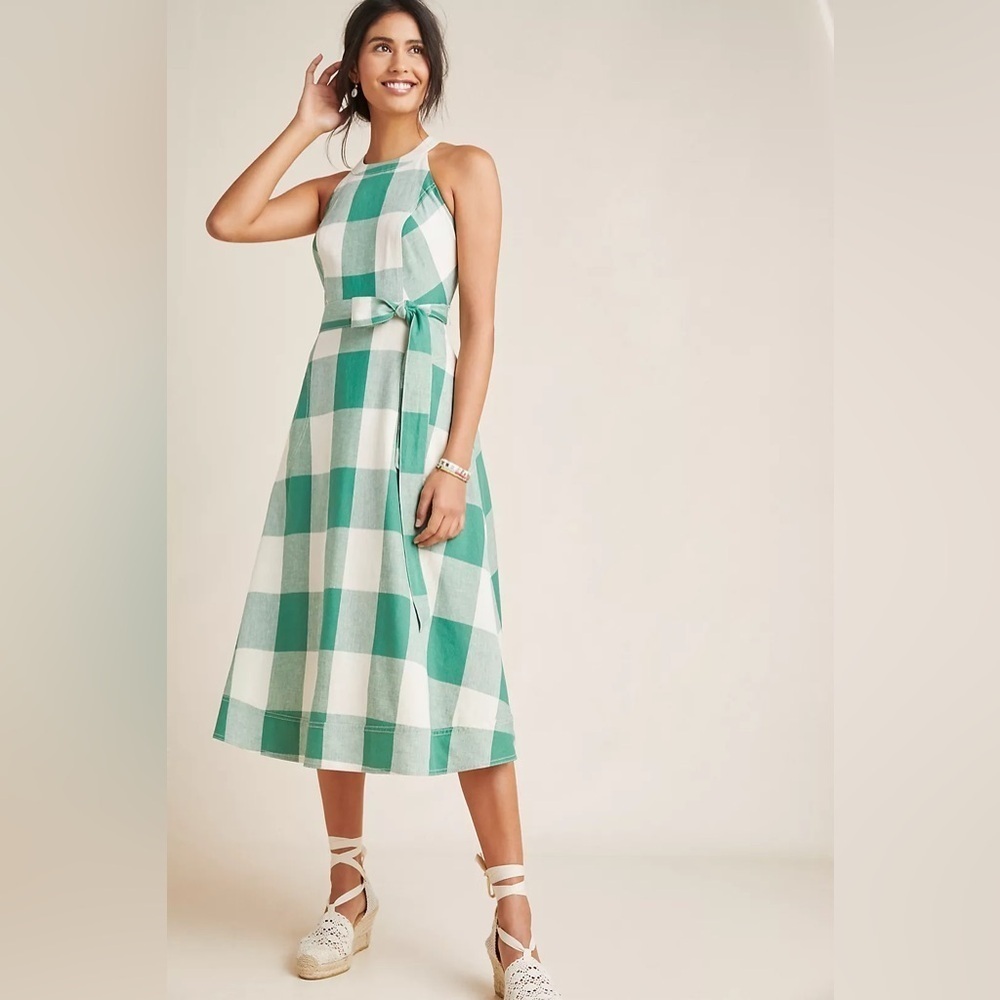 Anthropologie Meave Greta Gingham Dress Cottagecore Bohemian Resortwear Sz 14